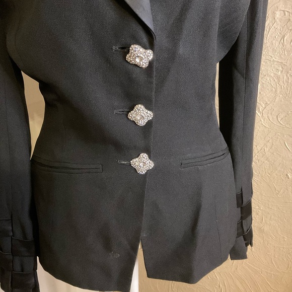 Vintage SOPHIE SITBON jacket with gorgeous jeweled buttons and checkered sleeve. - Picture 3 of 9